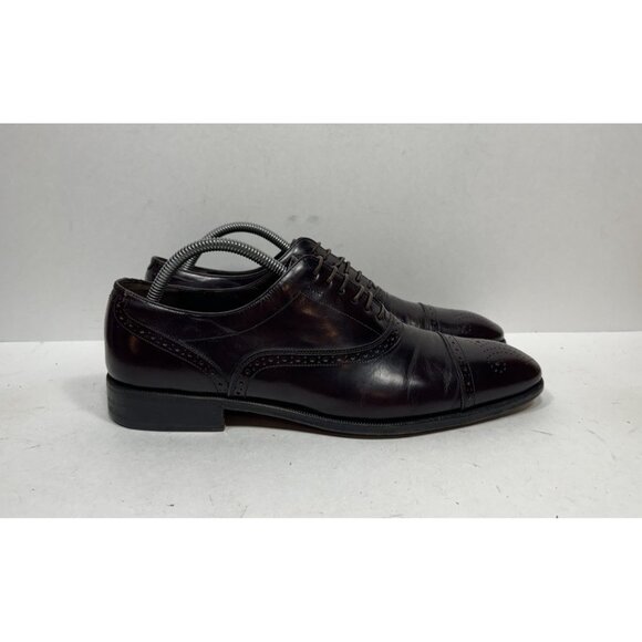 Salvatore Ferragamo Burgundy Leather Cap Toe Oxford Dress Shoes Mens Size 8.5 D - Picture 1 of 9